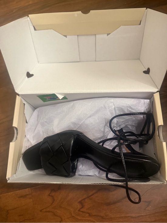 Shoes - Black Women's Strappy Woven Block Heel Sandals